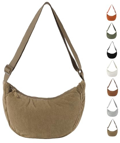 Uwiyo Crescent Bag for Women, Corduroy Dumpling Bag Hobos Crossbody Bags Portable Crescent Cross Body Bags for Women Girls for Daily Use (Khaki)