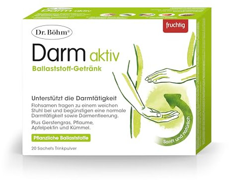 Dr. Böhm Darm aktiv: Zur Unterstützung bei Verstopfung und hartem Stuhl, Pflanzliche Ballaststoffe für Erwachsene & Kinder, mit Flohsamen & Kümmel, 20 Sachets