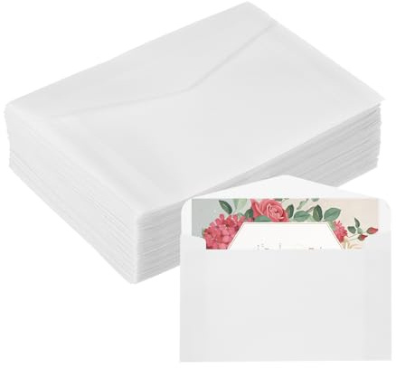 sourcing map 60 Pack Vellum Jackets, 4x6 Inch Vellum Paper Pre-Folded Vellum Envelopes Transparent 53GSM for Wedding Invitation Accessories Bridal Showers Birthdays Wraps