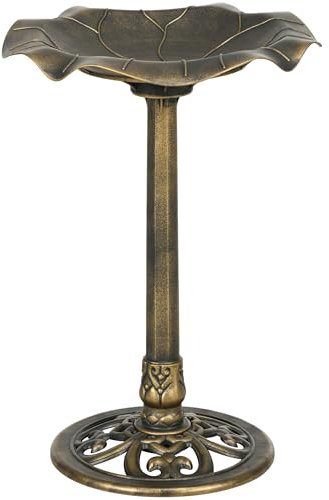 Outsunny 71cm Bird Bath for Garden, Standing Pedestal Birdbath with Lotus Leaf Basin, Vintage Decorative Bird Bath Bowl for Outdoor, Bronze Tone