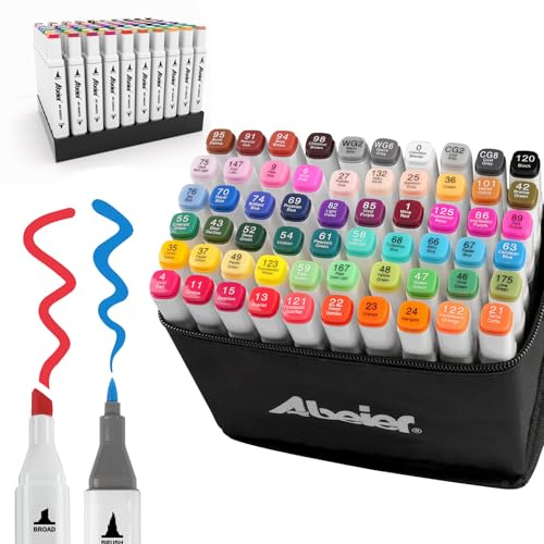 ABEIER 60 Colori Pennarelli Punta Marcatori,doppia punta artistici Pennello Marker,ad alcool Pennarello professionale pennello Pennarelli artistici per Artisti Adulti Colorazione e Illustrazione