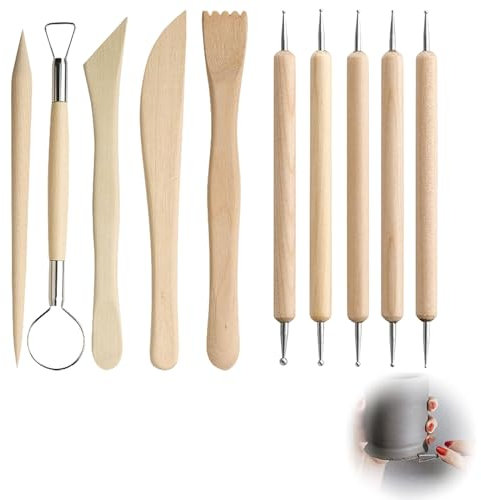 10 Stück Modellierwerkzeug Ton Set,Töpferwerkzeug,Polymer Clay Sculpting Tools,Keramik Bemalen Ton Werkzeug Set,Holz Keramik Ton Werkzeuge Für DIY Kunsthandwerk Modellierung Shaping Carving