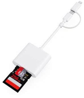 GNUADZ Lettore Schede SD per iPhone, 2 in 2 Adattatore per Lettore di Schede SD USB C, Lettore di Adattatore Scheda SD per iPhone, Lightning to SD Card Camera Reader per Schede SD/SDHC/SDXC/Micro SD