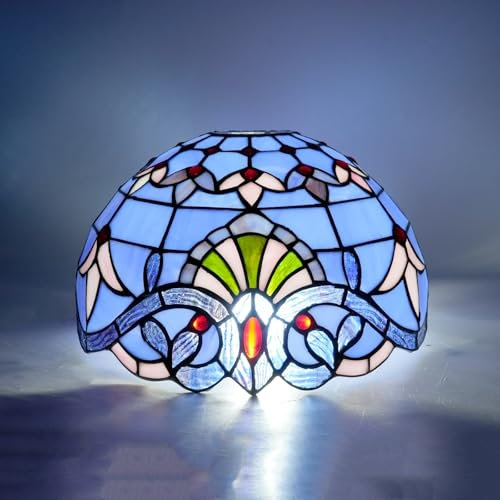 Tiffany Lampshade 12 Inch Stained Glass Lamp Shade Replacement Only Blue Baroque Ceiling Light Shade for Pendant Light Floor Lamp Home Office Deco Dome Vintage Lamp Cover