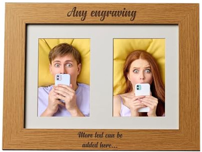 Personalised Brown Wooden Double Photo Frame Engraved Any Message Any Occassion