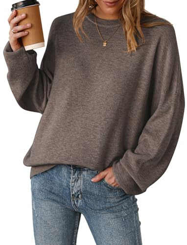 Arach&Cloz Womens Oversized Sweaters Batwing 2026 Early Spring Fashion Outfits Trendy Crewneck Cozy Long Sleeve Casual Teacher Spring Cashmere Capsule Wardrobe Work Tops Winter Loose Fit Coffee L