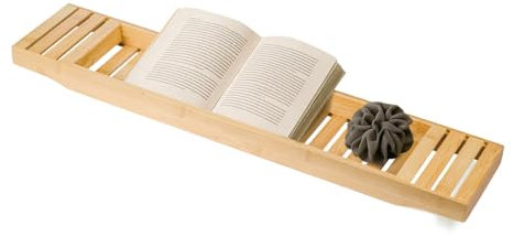 Trintion Badewannenablage aus Bambus 70 x 14,5 x 5 cm Stabiles Badewannenbrett mit Gitterdesign Wannenbrücke für Badeutensilien Weingläser & Kerzen Naturholz Feuchtigkeitsbeständig