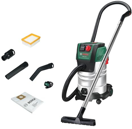 Bosch Aspirador en seco y húmedo PAS30-240PRS (Tubos de extensión, Manguera de 2,2 m, Tubo Flexible/acodado, boquillas para Suelos y Ranuras, Filtro Plisado Plano (HEPA), Mando)