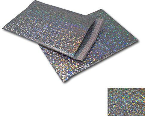 EPOSGEAR 10 Pack Silver Holographic Metallic Gloss Foil Padded Bubble Mailing Gift Postal Bag Envelopes - (324mm x 230mm - A4 / C4)