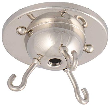 ElekTek Rosone da soffitto con 3 ganci per accessori di illuminazione sospesi, Pendenti, paralumi invertiti e lampadari - Finiture metalliche tradizionali Nichel