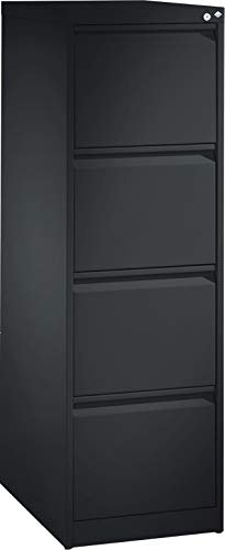 bümö Hängeregistraturschrank abschließbar - Hängeregister für DIN-A4 Hängemappen - Hängeregisterschrank Schwarzgrau RAL 7021, 4 Schubladen | 1-bahnig