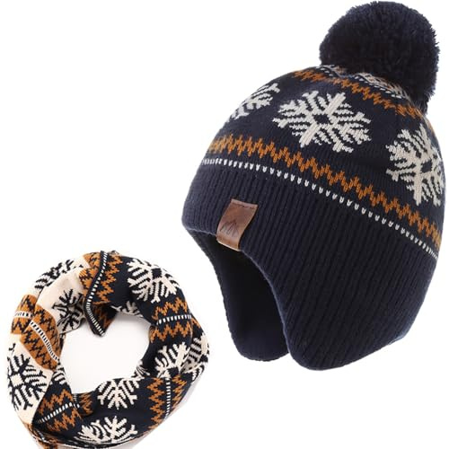 Monimo - Gorro de invierno para niños, gorro de punto, orejeras gruesas, Farbe 2, 6-10 años