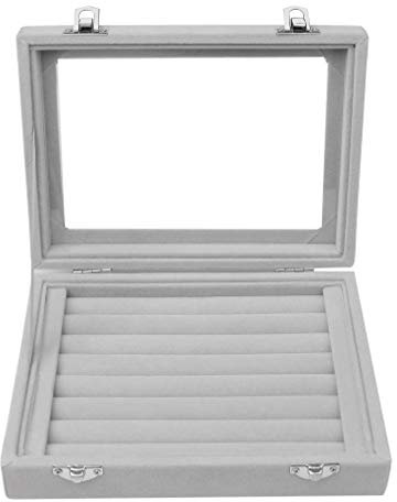 kuou 7 Slots Velvet Jewellery Box for Ring Earring Necklace, Jewellery Display Box Tray Case Organiser Clear Container Showcase