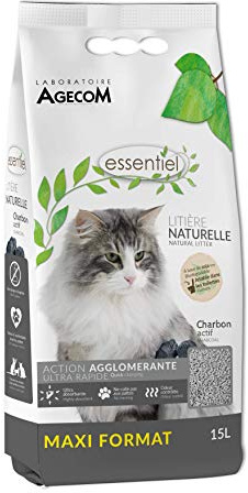 Agecom Litière végétale soja Essentiel au Charbon Actif 15 L