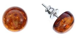 Bernstein Ohrringe, runde Ohrstecker aus Bernstein und 925/000 Sterling Silber rhodiniert von Artisana-Schmuck