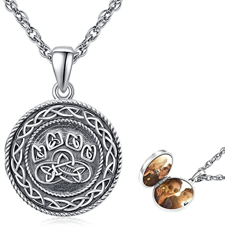 TANGPOET Personalisiert Medaillon Halskette Hundepfote 925 Sterling Silber Rundes Medaillon das Bilder hält Foto Lockets Anhänger Memorial Schmuck für Frauen Männer Mädchen