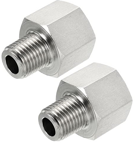sourcing map Pipe Fitting Reducer Adapter, 1/4 PT Male to 3/8 PT Female Stainless Steel Reducing Thread Adapter, Pack of 2