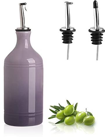 Sweejar Ceramic Olive Oil Dispenser Bottle, Opaque Oil Cruet Protects to Reduce Oxidation, Suitable for Storage Vinegar, Coffee Syrups & Other Liquids, Pack of 1, 15.5 Fl Oz (Gradient Purple)