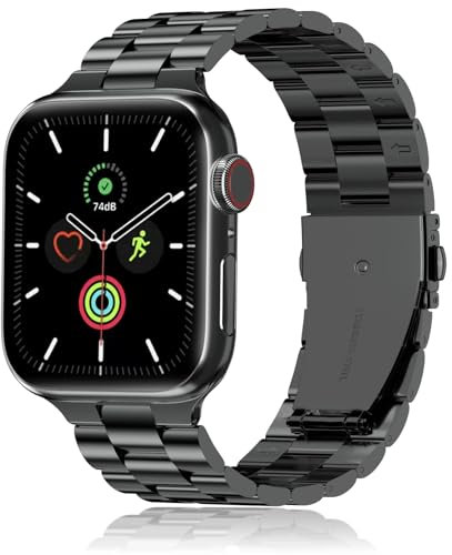 QAZNZ Metall Kompatibel mit Apple Watch Armband 46mm(Series 11 10) 45mm 44mm 49mm 42mm(Series 3 2 1), Herren Edelstahl Ersatzband für iwatch Ultra 3 2 1, Series 11 10 9 8 7 6 5 4 3 2 1 SE(Schwarz)