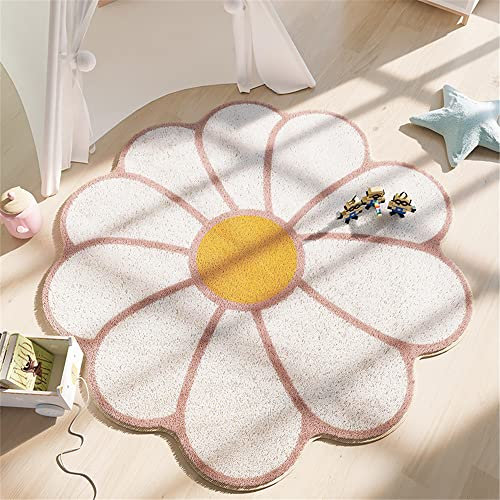 Morbuy Teppich Runde Flauschig Weich Teppich Niedliche Bodenmatte in Blumenform Waschbar rutschfest Shaggy Teppiches für Kinderzimmer Wohnzimmer Schlafzimmer Dekoration (100cm,rosa)
