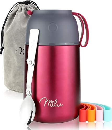 Milu® Thermobehälter für Essen 650ml, Edelstahl Warmhaltebehälter mit Löffel, Thermobecher Essen, Thermo Lunchbox für Kinder, Erwachsene, Thermobox Suppen, Babybrei, Speisebehälter Berry, 650ml