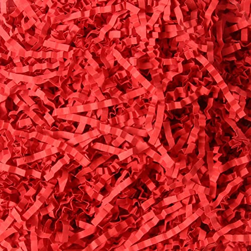JINZOFLY Crinkle Cut Paper Shred Filler, Shredded Paper for Gift Box, Crinkle Paper Cut Paper Easter Grass Tissue Paper for Gift Wrapping & Basket Filling (Red)