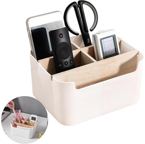 Range Telecommande, Organiseur de Bureau en Bois, Organisateur de Bureau, Support Telecommande, Amovible Support de Rangement en Bois pour Salon et Chambre à Coucher