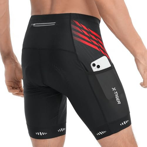 X-TIGER Culotte Ciclismo Hombre con 5D Gel Acolchado MTB Ciclismo Pantalon Corto Transpirable Secado Rápido con 3 Bolsillos