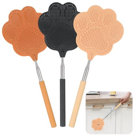 KASESSS 3 Pcs Extendable Fly Swatter, Manual Fly Swat with Stainless Steel Long Handle, Adjustable Flyswatter 28.5 cm to 76 cm, Fly Swatters Plastic Bear Paw Fly Swatter for Outdoor and Indoor