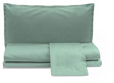 zer0bed, Set med dubbel satin, solid färg, salvia, 100% bomullssatin, överlakan, lakan med hörn, par örngott 4 svängar