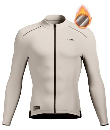 INBIKE Winter Cycling Jersey Men's Fleece Cycling Jacket Road Bike Jersey Windproof Thermal Silm Fit for MTB Bike Running and Daily Life Khaki