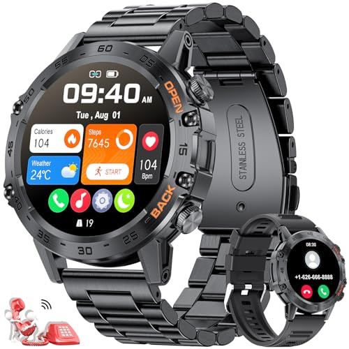 FEELNEVER Smart Watch for Men with Wireless Call Function, Military Smartwatch with Heart Rate SpO2 Blood Pressure Sleep Monitor, IP67 Waterproof Tactical Fitness Watch for Android iPhone Phone, Black