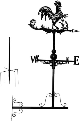 Segnavento a forma di gallo, in metallo e ghisa, da giardino, banderuola con indicatore di direzione, ornamento