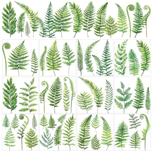 AHANDMAKER 12 Sheets Watercolor Floral Rub on Transfer Stickers, Fern Window Sticker Clings Home Decor Stickers for Christmas Day School Classroom Nursery Dresser Glass Porcelain, 5.5x5.5