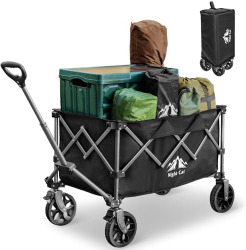 Night Cat Carro Playa Plegable con Ruedas: 150L Carro Transporte Playa con Bolsa de Cubierta Ruedas Amovibles Mango Ajustable hasta 100kg para Jardín Playa Campaña Compra al Aire Libre