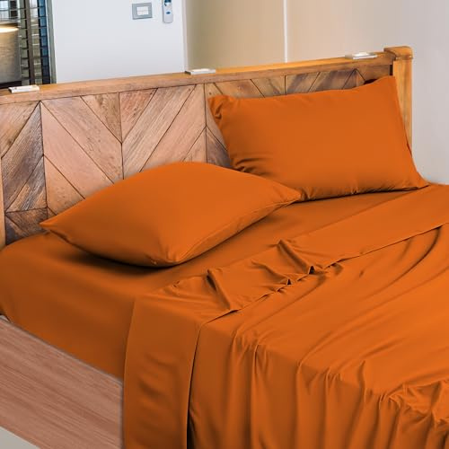 NARCISO - Lenzuola Matrimoniali 100% Cotone Made in Italy, Completo Letto Matrimoniale Composto da 1 Lenzuolo Sotto con Angoli 180x200, 1 Lenzuolo Sopra 240x290, 2 Federe Cuscini 50x80cm (Arancio)