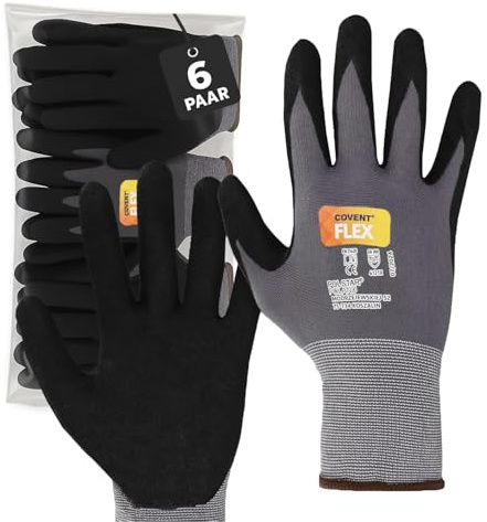 Covent Flex Arbetshandskar Herr Storlek 10 (6-pack) - Monteringshandskar Kategori II - EN388 Bygghandskar för Byggherrar, Mekaniker och Monter