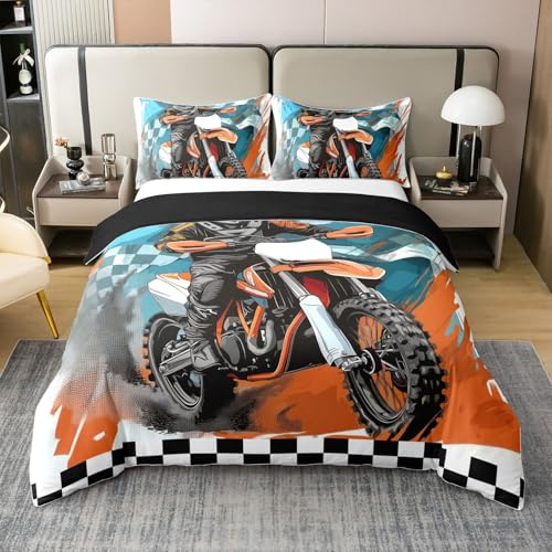 Funda de edredón 100% algodón para motociclista, juego de ropa de cama tamaño King, funda de edredón de motocicleta de deportes extremos, ropa de cama hexagonal fresca para motocicleta, 2 fundas de