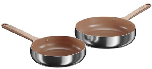 BergHOFF Home Ensemble de poêles – 2 pièces – Antiadhésives sans PFAS – Poêles revêtues – Poêle en acier inoxydable – Poêle Roségold
