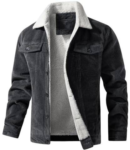 Giacca di Velluto a Coste da Uomo in Pile Sherpa Foderato Cappotti Invernali Caldo Cotone Spesso Casual Camionista Giacca Cargo (Grigio,XXL)
