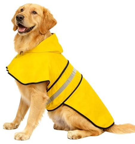 CUEMOON Reflektoren Hunderegenmantel-Hunde Wasserdichter Regenmantel mit Kapuze, Haustier Outdoor-Aktivitäten Regenausrüstung (XL)