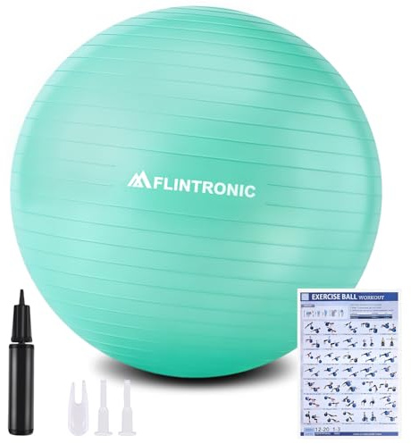 flintronic 55cm Palla Fitness, Anti-Scoppio e Stabilità, con Pompa, Strumento Tappo Pompa, E Manuale per Ginnastica, Yoga, Esercizi di Equilibrio, Allenamento, Fitness
