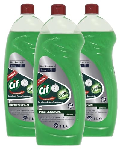 Cif Powered by Svelto | Detergente Manuale Piatti Profumo di Limone, 3 x 1L (3 Litri), Pro Formula, Elevato Potere Sgrassante contro Unto ed Incrostazioni - Efficace anche in Acqua Fredda