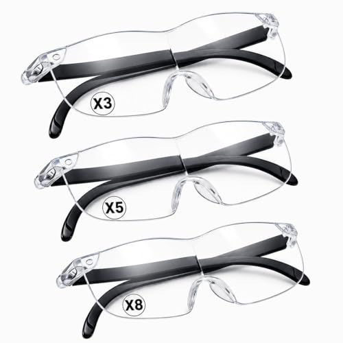 3 Piezas Gafas Lupa Manos Libres 3 Lentes de Aumento 300% 500% 800%