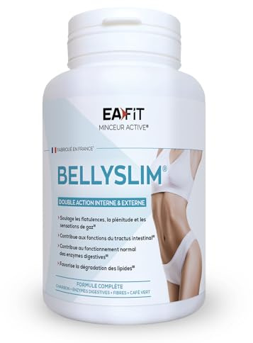 EAFIT MINCEUR - BELLYSLIM - Double action interne et externe - Ventre plat femme puissant rapide - Réduit ballonnement - Formule complète - Charbon - Calcium - The vert - Cafe vert decafeine - 120 Gélules