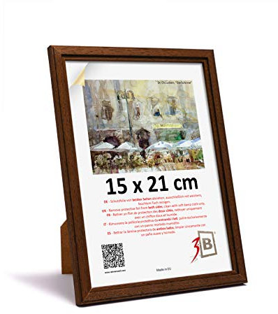 3-B Bilderrahmen GERA - Dunkel Braun - 15x21 cm (A5) - Holzrahmen, Fotorahmen, Portraitrahmen mit Acrylglas
