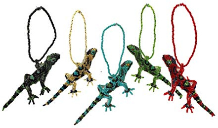 Mayan Arts Gecko, Beaded Lizard, Small Hanging Animals, Novelty Figure, Assorted Colors, Handmade in Guatemala (Set of 4)