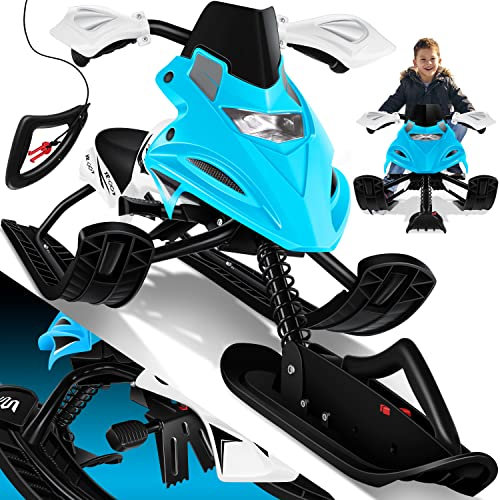 KESSER® Lenkschlitten mit 2 Fußbremsen | Automatisches Zugseil | Federung | Kufenlenkung | Bob Kinderschlitten Rodel Schlitten | Skiboblenkschlitten | Blau