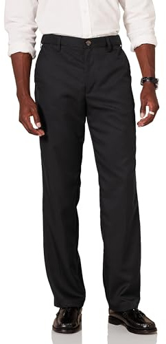Amazon Essentials Men's Classic Fit Expandable-Waist Flat-Front Dress Trousers, Black, 34W / 30L