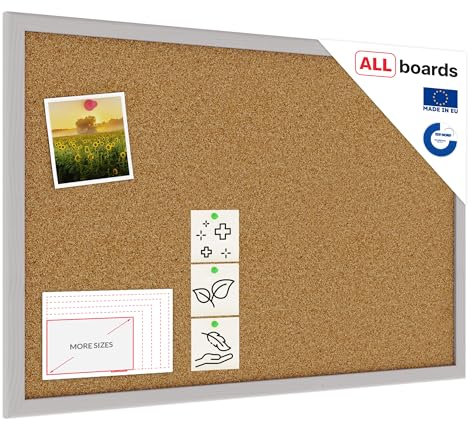 ALLboards Pinnwand mit Grauem Holz Rahmen 60x40cm Korktafel Korkwand Pinnwand Kork